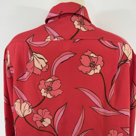 St. John Stretch Silk Button-Down Long Sleeve Shirt Poppy Red Floral 12 - Picture 7 of 12
